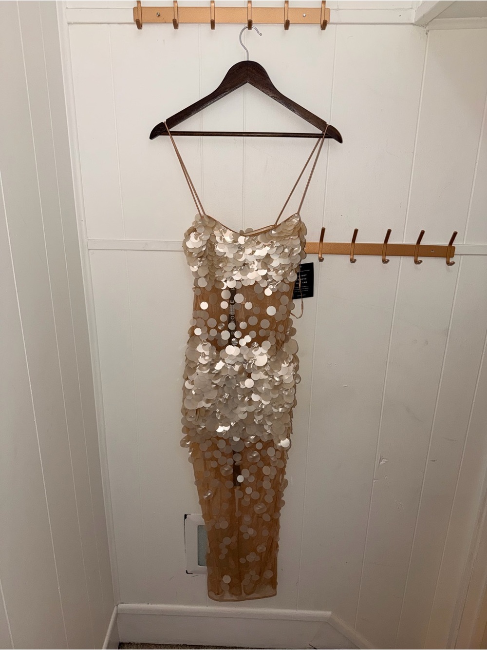 Retrofete Nude Gold Sequin Midi Dress - Picture 5 of 9